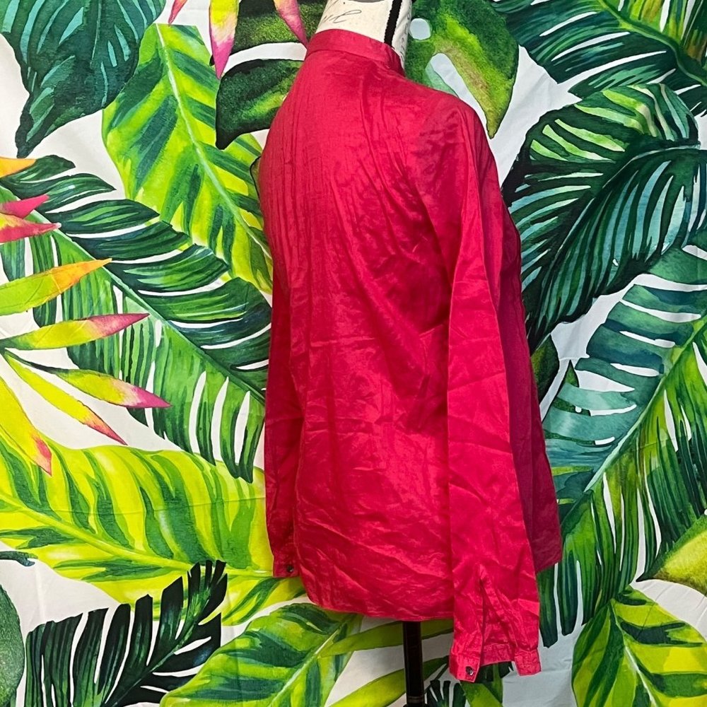 Theory Xs Raspberry Red Pleated Keyhole Button Ne… - image 6